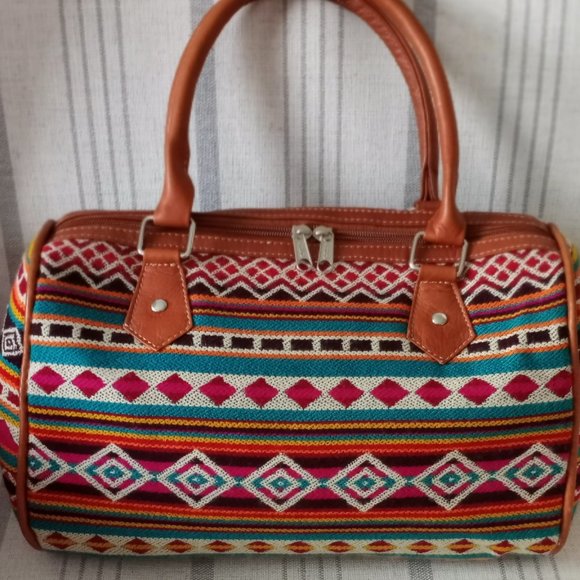 Ecuadorian Artisanal Leather & Textile Bag NWOT - Picture 1 of 16